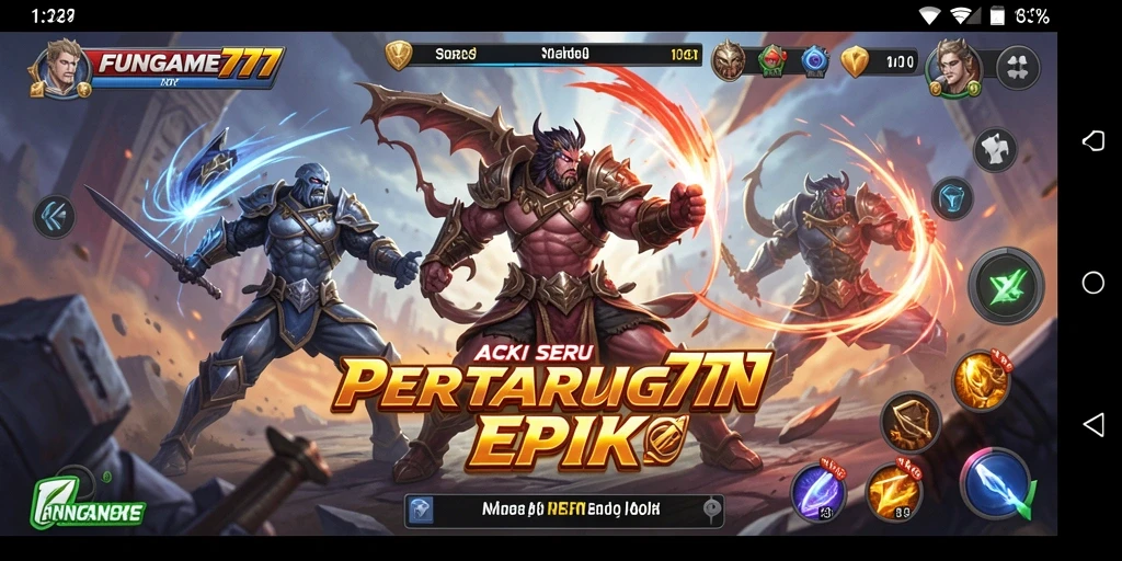 Tangkapan layar menunjukkan pertarungan seru dalam FUNGAME777 yang penuh aksi.