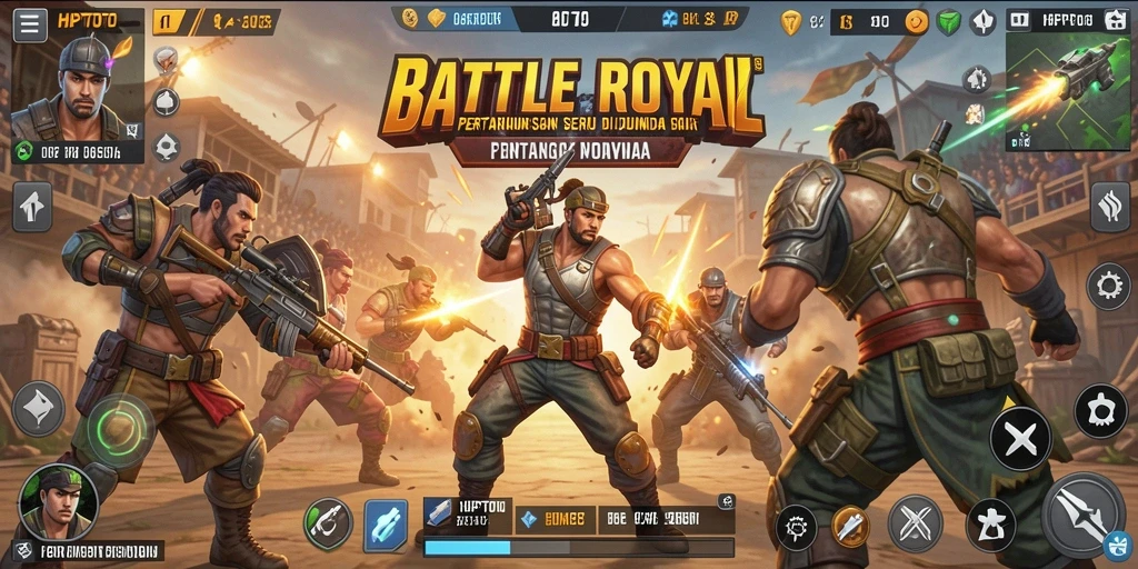 Tangkapan layar menampilkan aksi seru dalam gameplay Battle Royale.