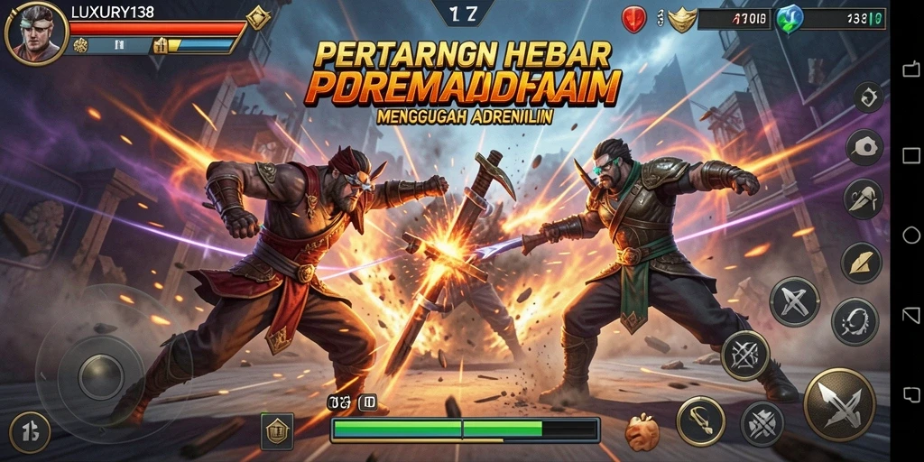Screenshot gameplay LUXURY138 menampilkan pertarungan yang intens dan mendebarkan.