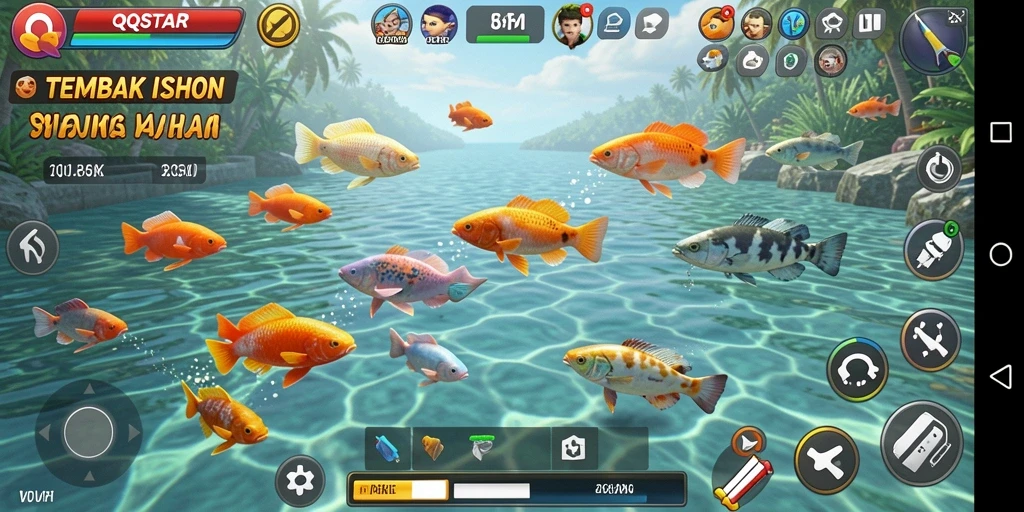 Tangkapan layar gameplay QQSTAR menampilkan keseruan dalam berburu ikan.