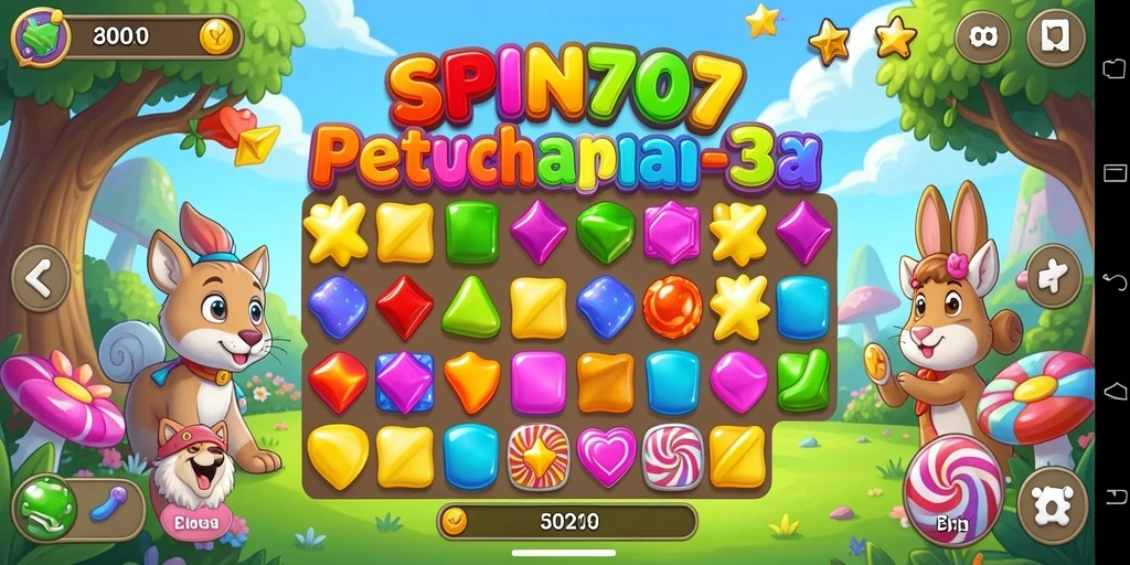 Screenshot gameplay SPIN707 menampilkan kombinasi warna-warni dalam misi Match-3.