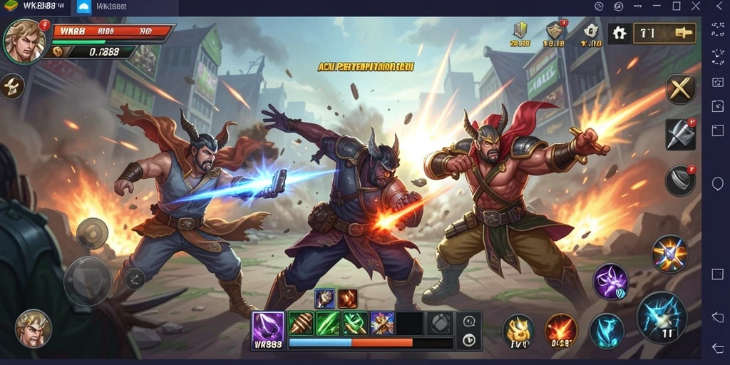 Tangkapan layar menunjukkan pertempuran intens dalam game Action.